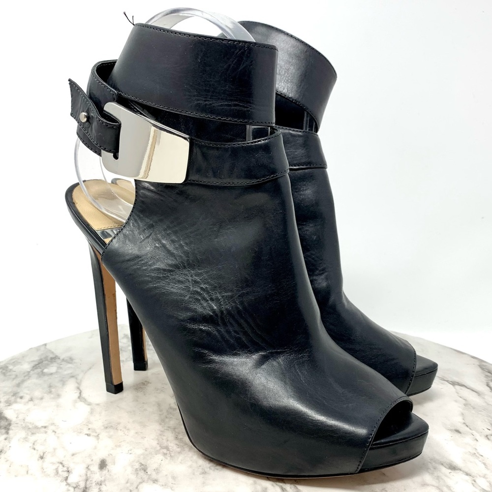 Marciano Ankle Wrap Open Toe Leather Platform Booties 8 Sexy Moto Edgy Classic